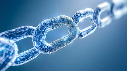 Poster - Close-up of a metal chain link connected to another link with a blurred background
