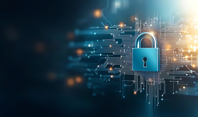 Poster - digital lock symbol on circuit board background, representing cyber security and data protection. im
