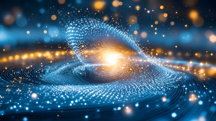 Fototapete - Blue and yellow abstract background with spiral design and cosmic elements