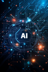 Poster - digital representation of artificial intelligence with circuit patterns and glowing elements, showcasing technology and innovation