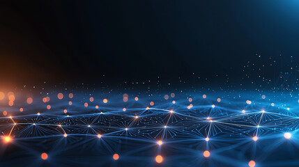 Poster - Futuristic digital background with glowing lines and particles, creating abstract network effect. vibrant colors of blue and orange enhance visual appeal