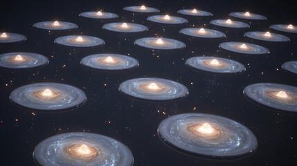 Poster - Group of galaxies surrounded by candles in a cosmic abstract space scene