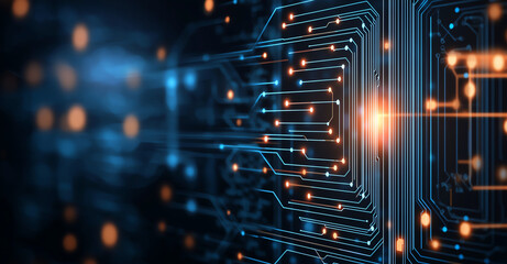 Aufkleber - Abstract digital background featuring glowing circuit patterns and binary code, creating futuristic and technological atmosphere