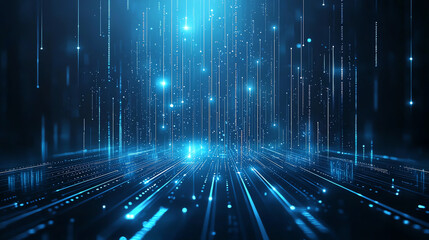 Poster - Abstract blue circuit board background with glowing lines and particles, creating futuristic digital atmosphere. Ideal for technology and innovation themes