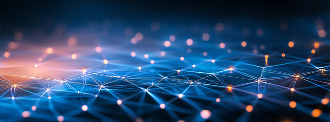 Aufkleber - Abstract background with glowing blue and orange lights, creating dynamic and vibrant atmosphere. intricate network of lines and dots evokes sense of technology and innovation