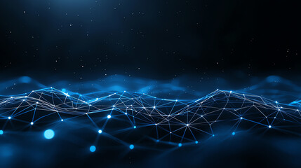 Poster - Abstract background with low poly grid and glowing dots, creating digital landscape. scene evokes sense of depth and technology, perfect for futuristic themes
