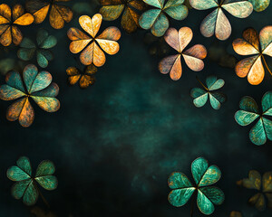 Poster - Close-up of clover leaves in a variety of colors, with some shades of golden and green. This image symbolizes nature, change, and the magic of St. Patrick's Day celebrations.