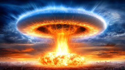Poster - Abstract representation of nuclear energy explosion with vibrant colors and swirling patterns