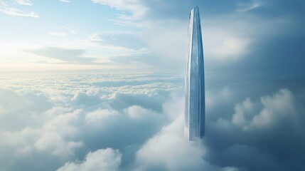 Poster - A futuristic skyscraper emerging from the clouds. 