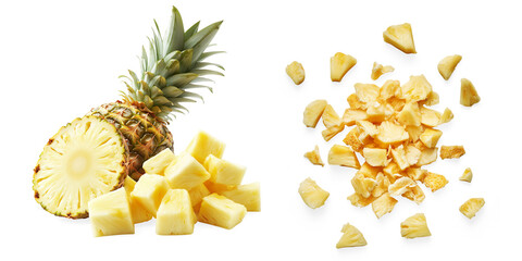 Wall Mural - Whole Pineapple with Dried Cubes on a Transparent Background