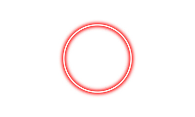 red neon glowing circle. bright neon ring. circular light effect. glowing red frame. neon design ele