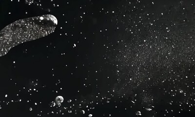 Poster - Discover the beauty of asteroids drifting through the dark expanse of space among twinkling stars and cosmic dust