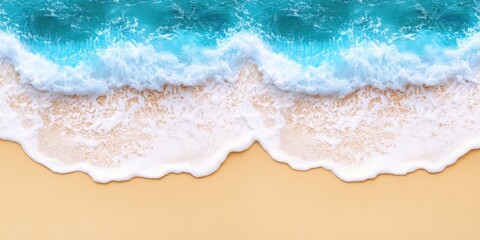 Wall Mural - Aerial view of a serene beach showcasing a gentle wave approaching the sandy shore under clear blue skies.