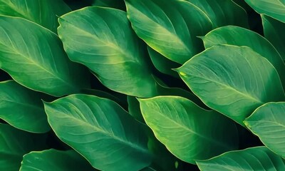 Fototapete - Lush green leaves create a serene natural tapestry in a tranquil environment
