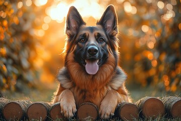 Wall Mural - German shepherd dog do exercises in the park