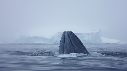 Poster - A majestic blue whale swimming under the ice caps