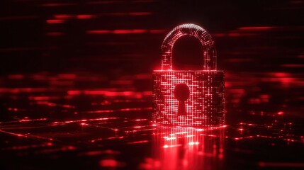 Poster - Glowing Padlock in Cybersecurity with Matrix Numbers and Digital Effects