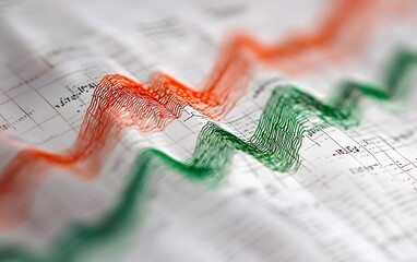 Poster - A close-up view of a financial chart displaying market trends with vibrant green and red lines