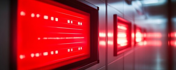 Poster - A close-up view of a futuristic digital interface with glowing red elements