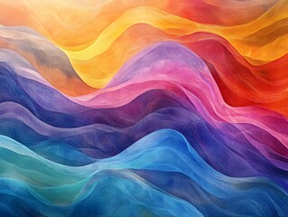 Poster - A vibrant and colorful abstract background featuring wavy patterns in shades of pink, blue, red, and yellow. Perfect for creative projects, digital art, or artistic expressions.