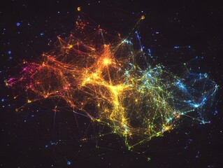 Poster - A vibrant and intricate network of colorful lights representing connections, perhaps illustrating the concept of the universe or digital data flow in a visually stunning manner.
