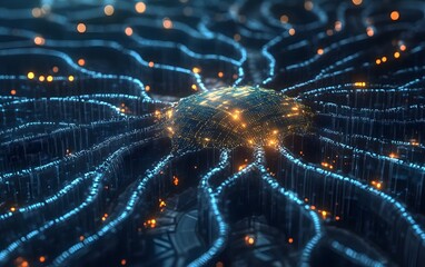 Poster - A visually captivating depiction of a network of glowing blue lines interconnecting, representing advanced technology and neural networks, suitable for futuristic and digital theme