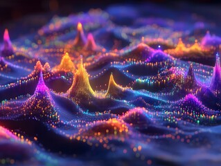 Poster - An abstract digital representation of colorful sound waves, creating a mesmerizing blend of luminous peaks and valleys