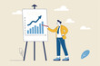 © Sector30 - Present company growth, boost profit or increase revenue, success investment or growing sales, report or improvement statistics concept, businessman present graph with high improvement bar chart.