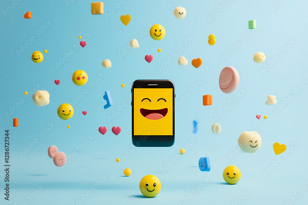 Emoji Universe: A smartphone at the center, radiating joy and ...