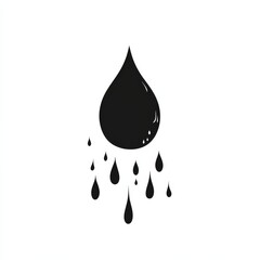 Poster - Abstract Black Water Droplets: Minimalist Design on White Backdrop for Nature and Hydration Concepts 
