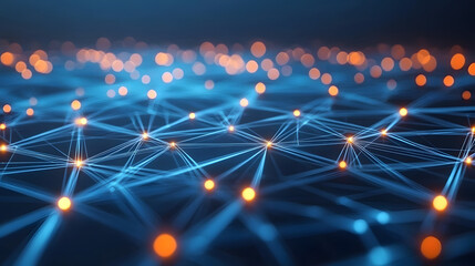 Poster - Futuristic geometric abstract design featuring a network of glowing lights in various colors and shapes