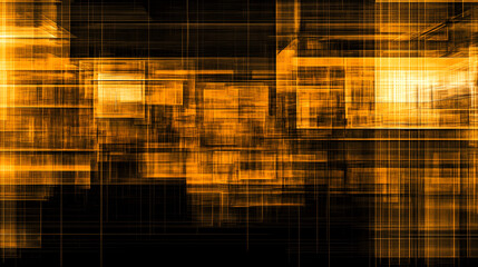 Poster - Abstract black and yellow background featuring geometric squares and futuristic design elements