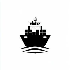 Poster - Black and white image of a container ship sailing on the water with a simple and clean design.