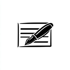 Poster - Black and White Illustration of Pen on Paper: Writing, Editing, and Note-Taking Concept