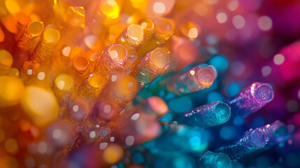 Poster - Colorful abstract pattern with vibrant textures and shimmering details at close range