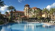© Biancaart - Luxury Resort Pool with Palm Trees and Sunny Sky View