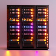 Leinwandbilder - Data Center Server Racks Glowing with Lights, Illustrating Cloud Computing Infrastructure and Network Technology in Operation 