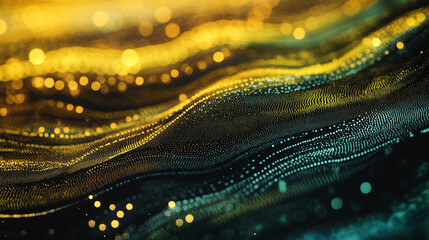 Poster - Vibrant abstract waves of light showcasing a blend of yellow and teal shades