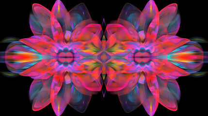 Poster - Futuristic geometric design featuring a flower on a black background with intricate details and shapes