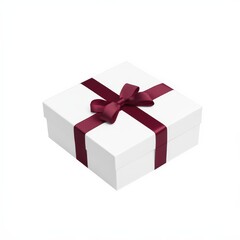 Poster - Elegant White Gift Box Adorned with a Rich Burgundy Ribbon, Perfect for Special Occasions