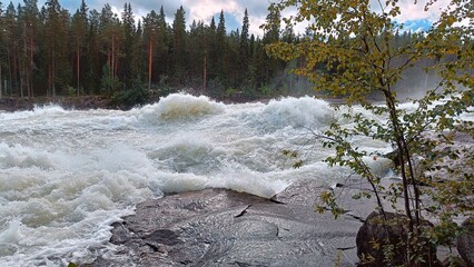 waterfall storforsen in the north of sweden in march