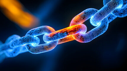 Poster - Futuristic chain design with glowing orange light against a dark background showcasing modern aesthetics