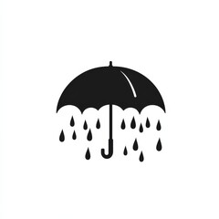 Poster - Minimalist Black Umbrella and Raindrops Illustration - Weather Protection, Rainy Days, and Symbolic Designs 