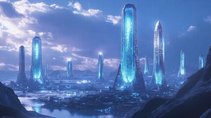 Poster - A sci-fi utopia with glowing crystal towers