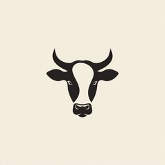 Poster - Simple and Stylish Black Cow Head Logo on a Cream Background - A Minimalist Farm Icon