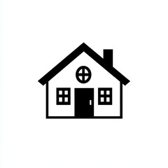 Poster - Simple Black and White House Icon Illustration with Roof, Door, and Windows for Design Projects