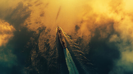 Aufkleber - A ship sailing through an ocean of liquid gold at sunset. --ar 16:9 --style raw --v 6.1 Job ID: c6839ef8-dd41-4efa-9a99-5e7c7bbc922b
