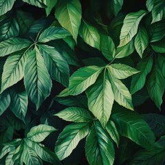 Poster - Verdant Canopy: A Lush Tapestry of Deep Green Leaves in Rich Detail, Evoking Tranquility and Natural Beauty in Close-Up