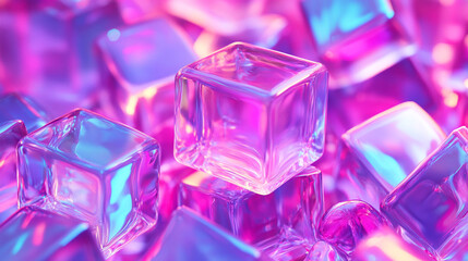 Aufkleber - Colorful ice cubes create a vibrant display of light and texture on a surface