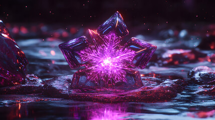 Poster - Purple diamond surrounded by water and tulips in an abstract artistic representation